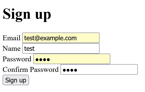 The sign up page