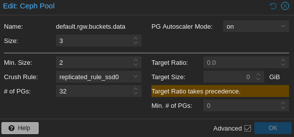Pool settings for data pool