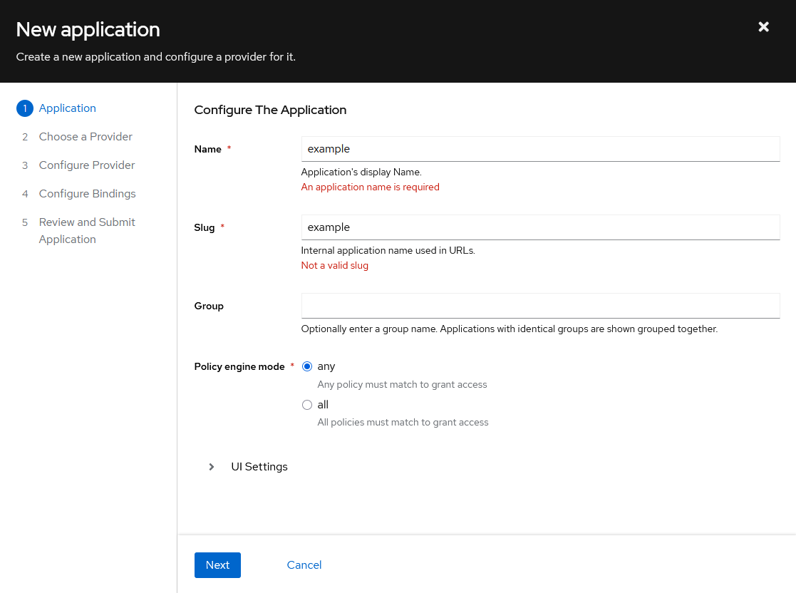 Create a new application
