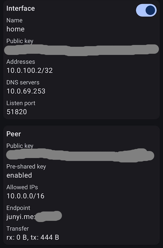 Wireguard connected on phone